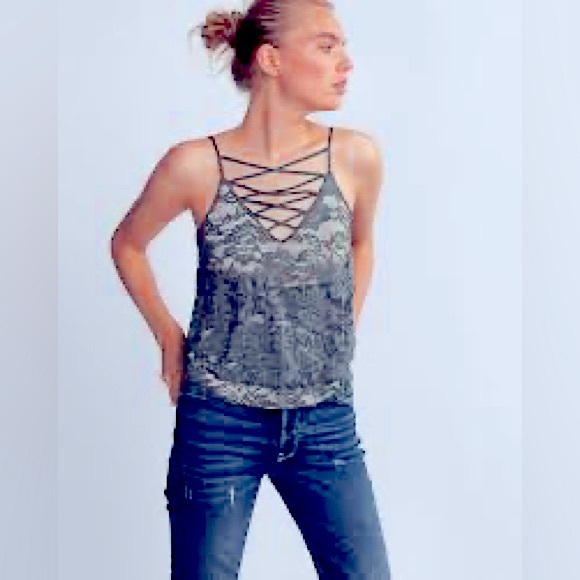 Express Purple Floral Lace Up Tiered Tank - Picture 2 of 5